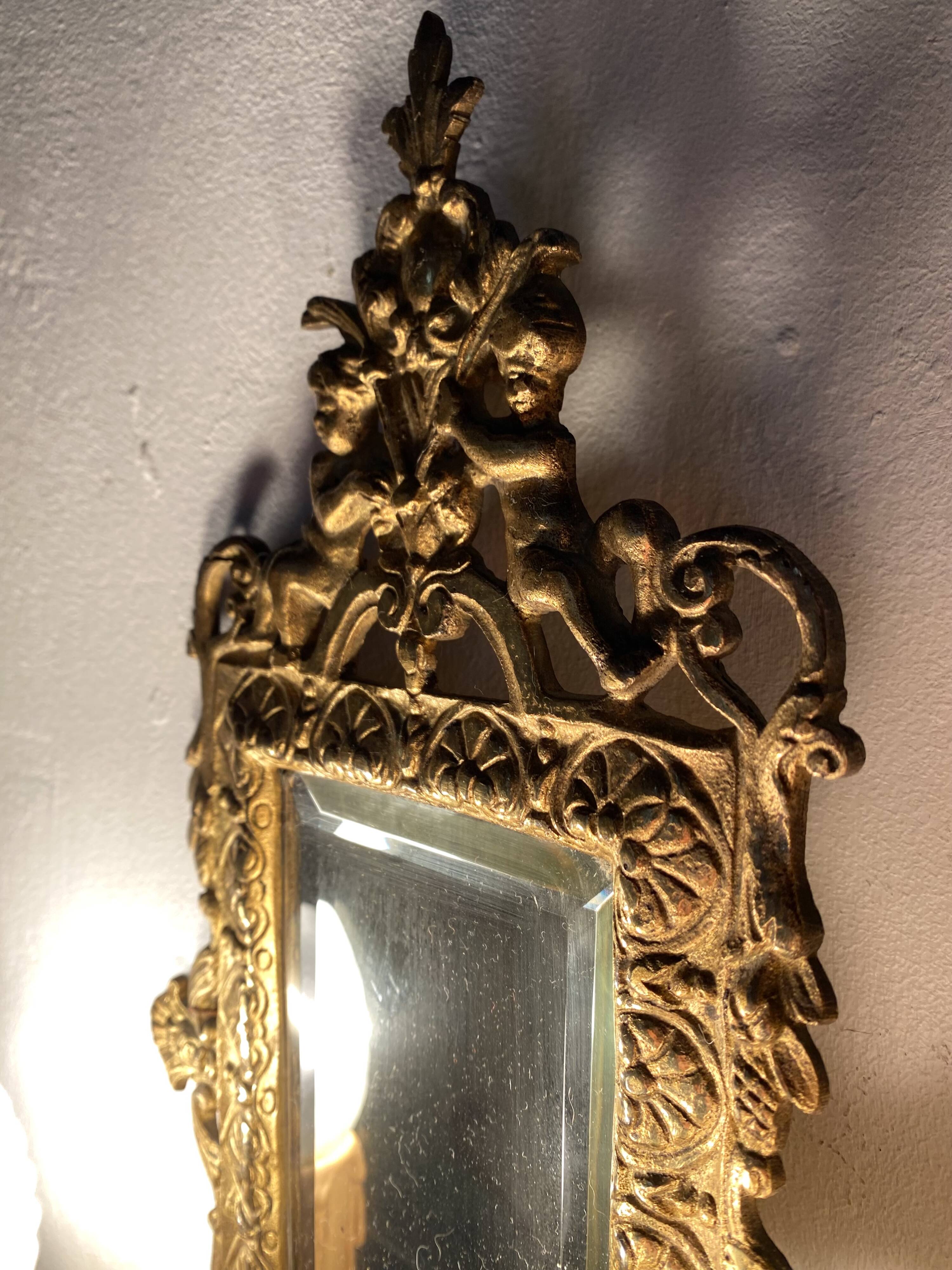 19th-century Napoleon III style gilded bronze wall sconce with bevelled mirror.