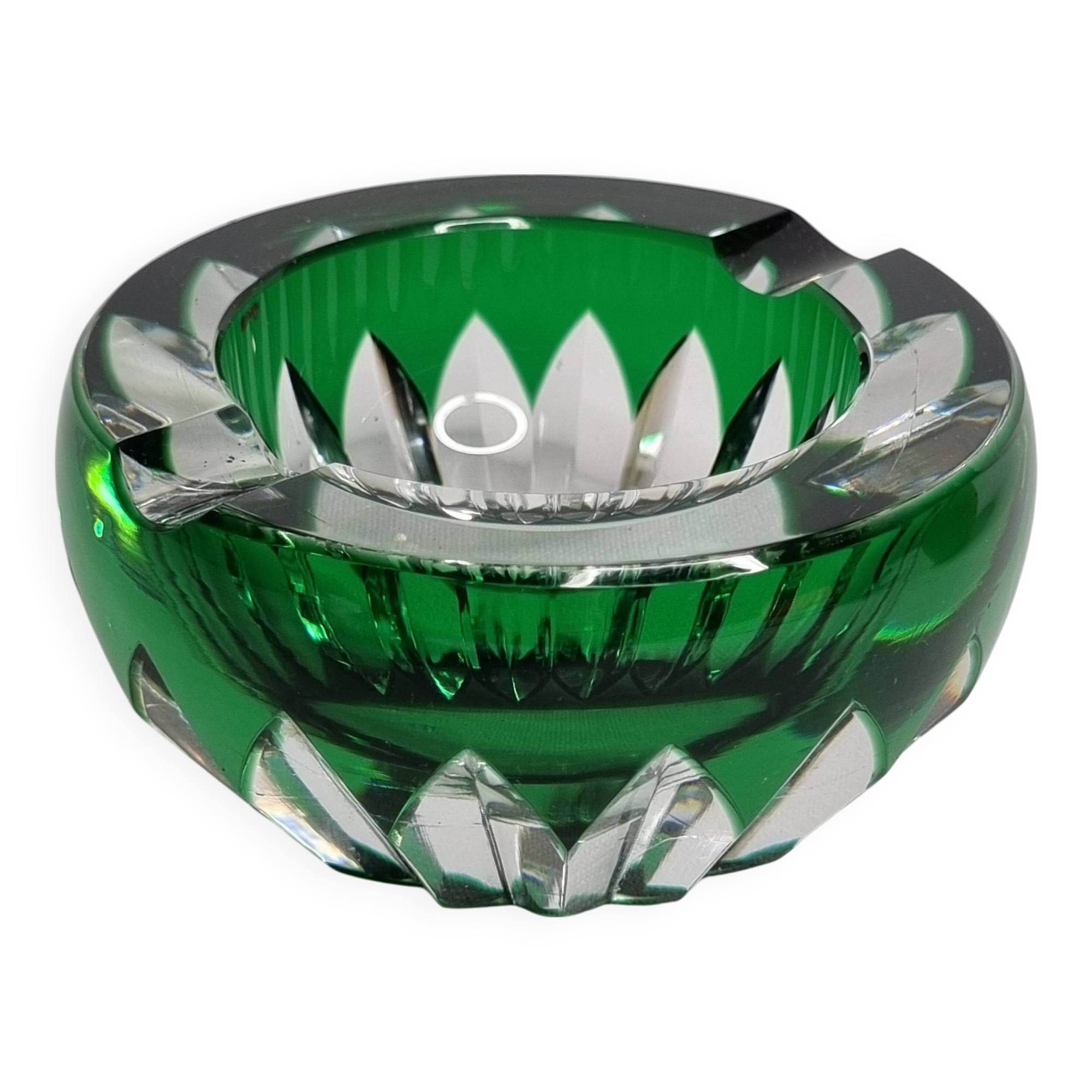 Baccarat green cut crystal ashtray, France, 20th century