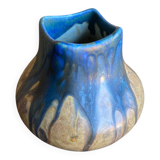 Ancient Vase GILBERT METENIER Beige Stoneware Blue Glazes Vallauris Vintage