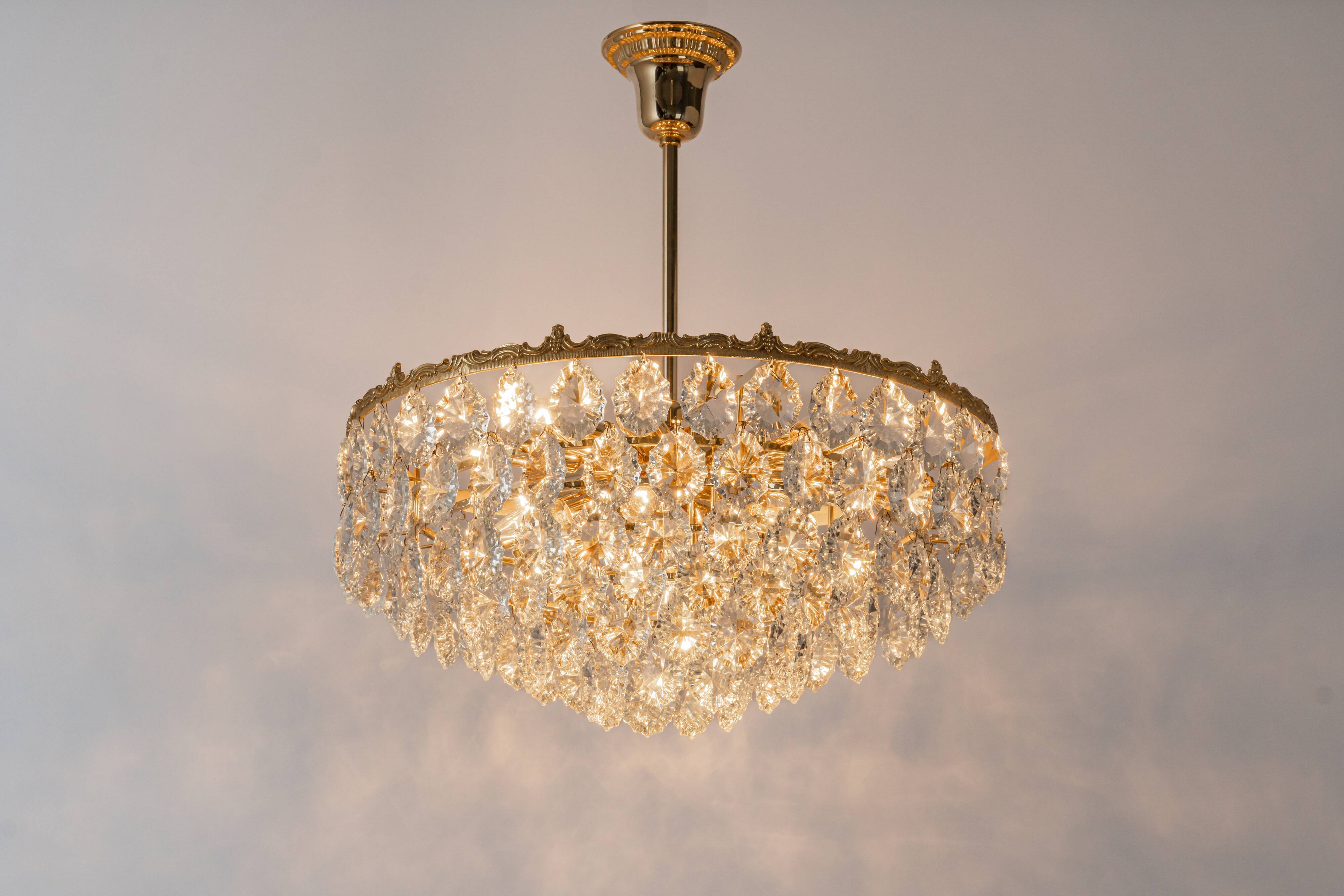 Bakalowits Chandelier, Brass and Crystal Glass, Austria, 1960s