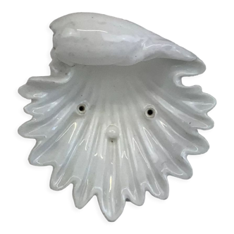 White glazed ceramic handmade soap holder