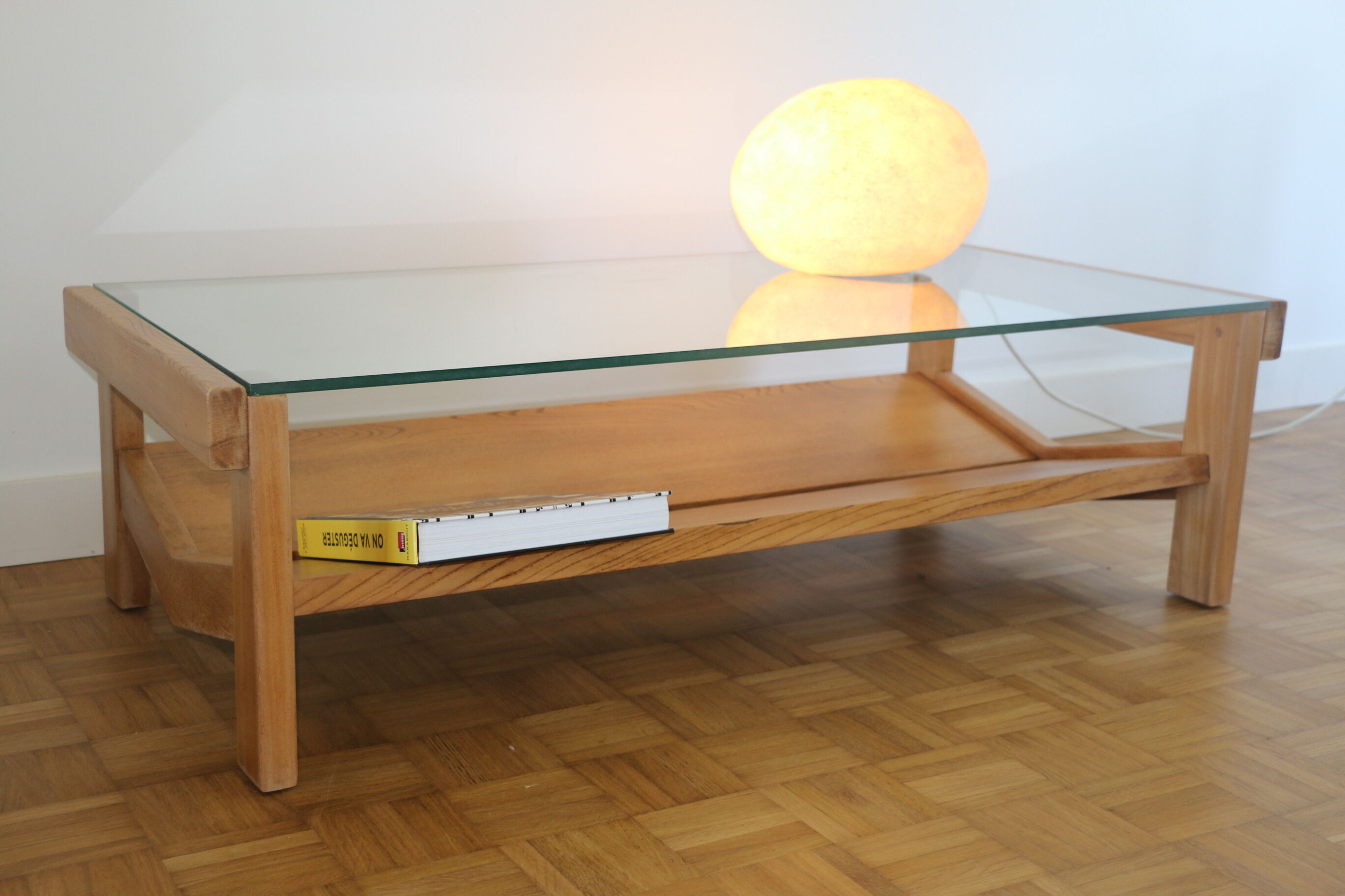 Coffee table oak and glass 1960