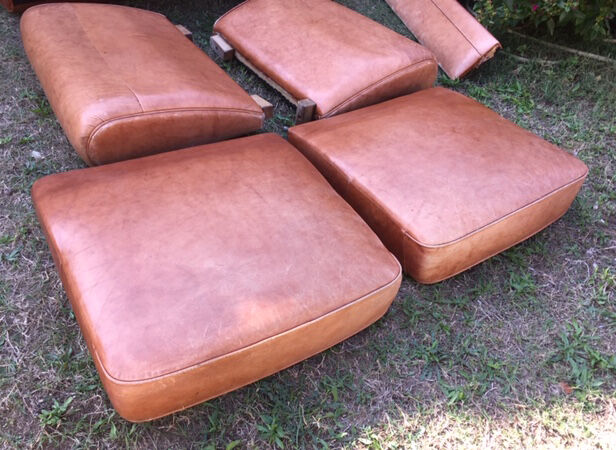 Club sofa in light brown cowhide leather