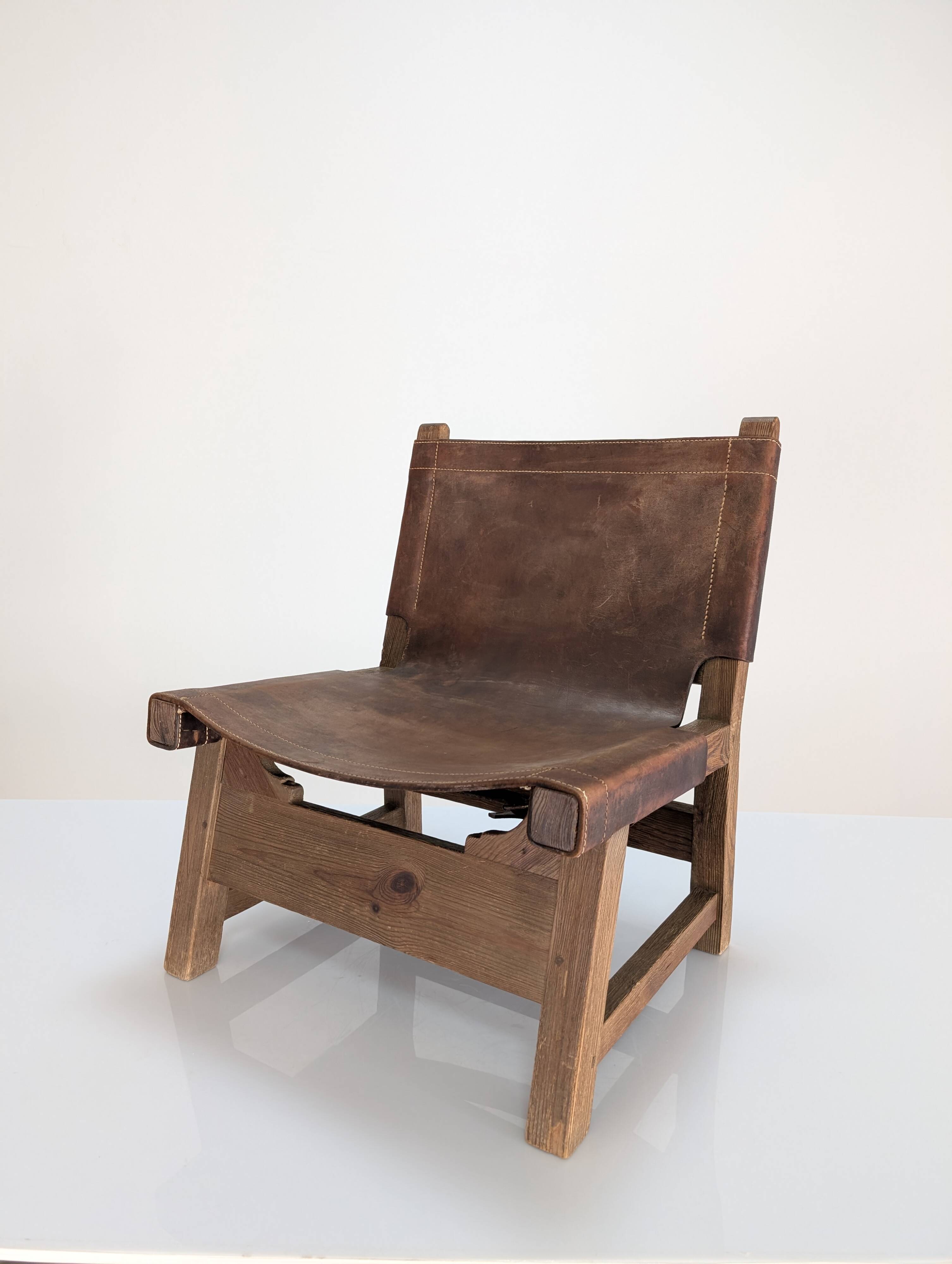 Set of 5 Spanish Leather and Oak Chairs