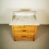 Victorian Antique Marble Top Pine Wash Stand Cupboard, Chest Of Drawers, Sink