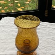 Photophore in bubble glass and hand-blown golden yellow signed vintage biot