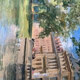 Elegant swan house gouache