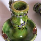 Duo of vintage potter's ceramic candle holders Regional Folk Art