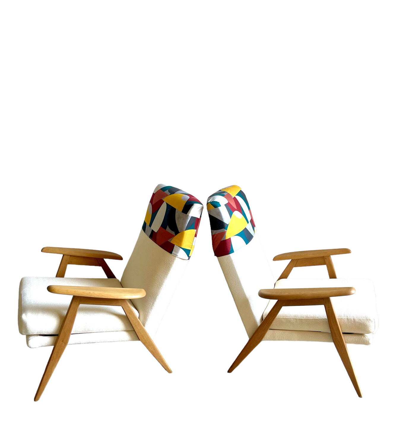 Vintage Scandinavian armchair wood and fabric buckle