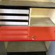 Stunning Formica Red and White Oblique Line Storage Furniture