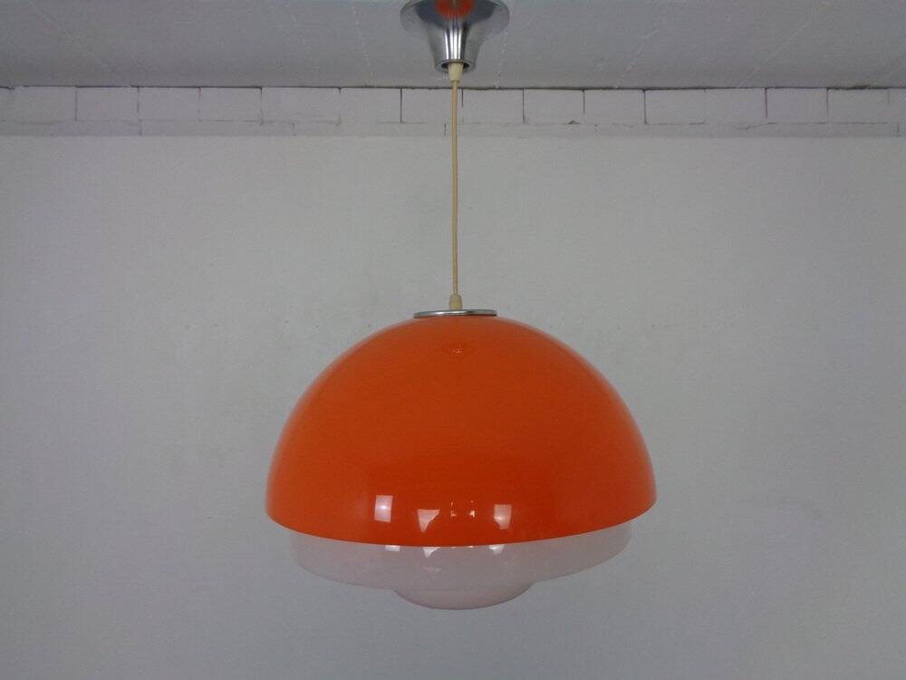 Space Age Orange & White Ceiling Lamp, Italy, 1970s