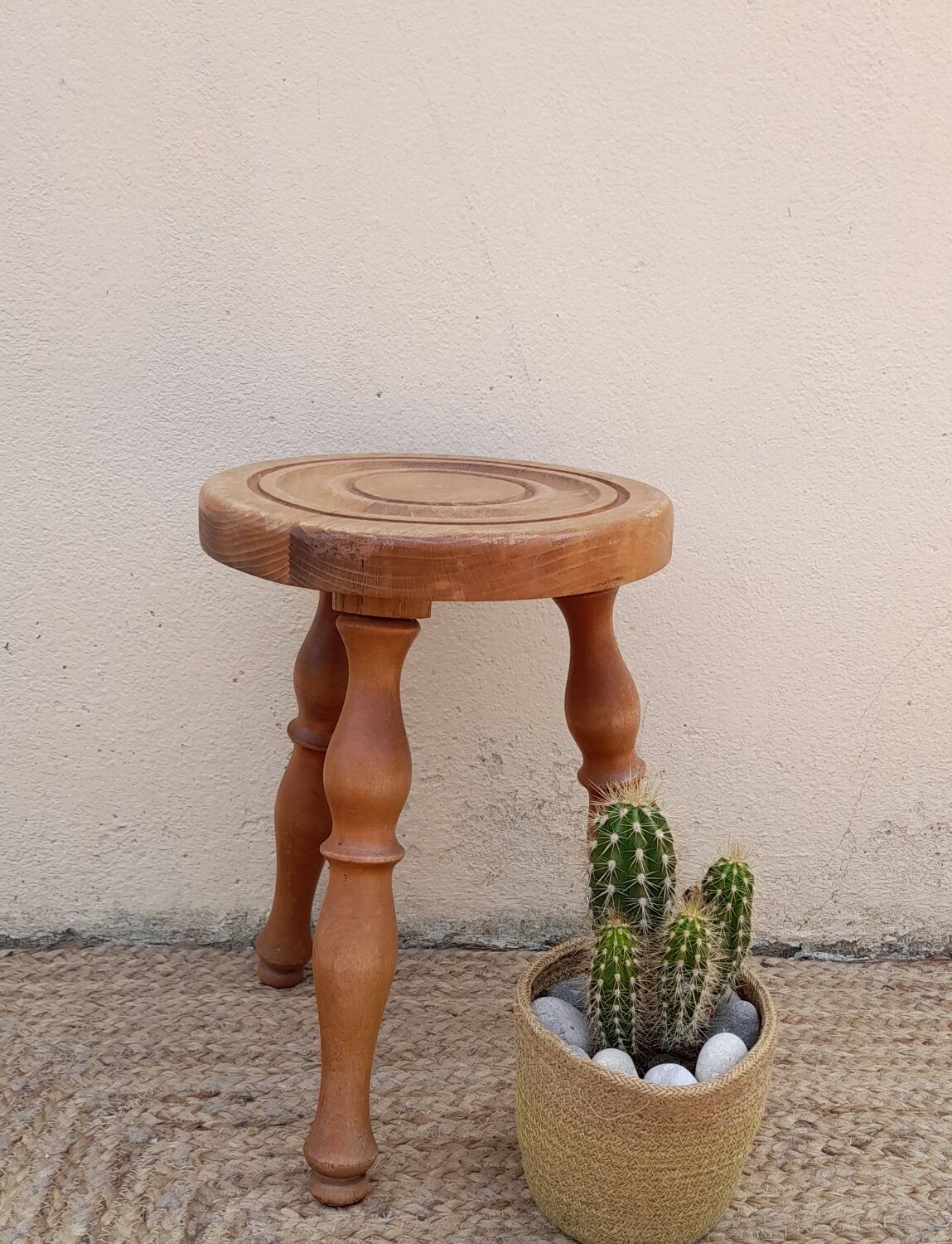 Old small farm stool, tripod, 1950's