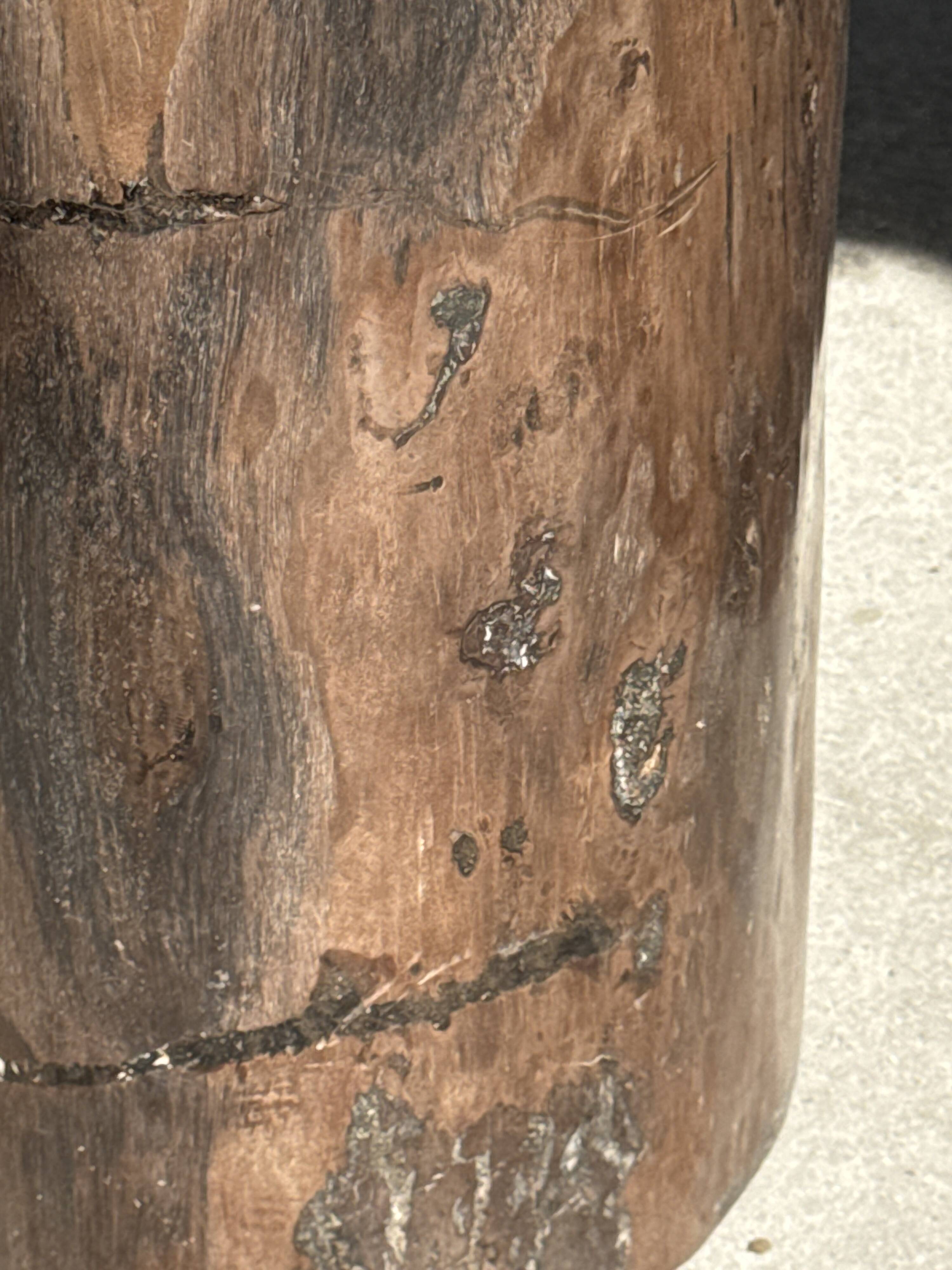 Table d'appoint en bois pétrifié brune H46 D29 - 3338