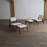 Heinz Heger Hellerau hunting chairs with ottoman, Germany 1950s