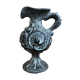 Old pitcher ewer gray ceramic signed vintage tableware