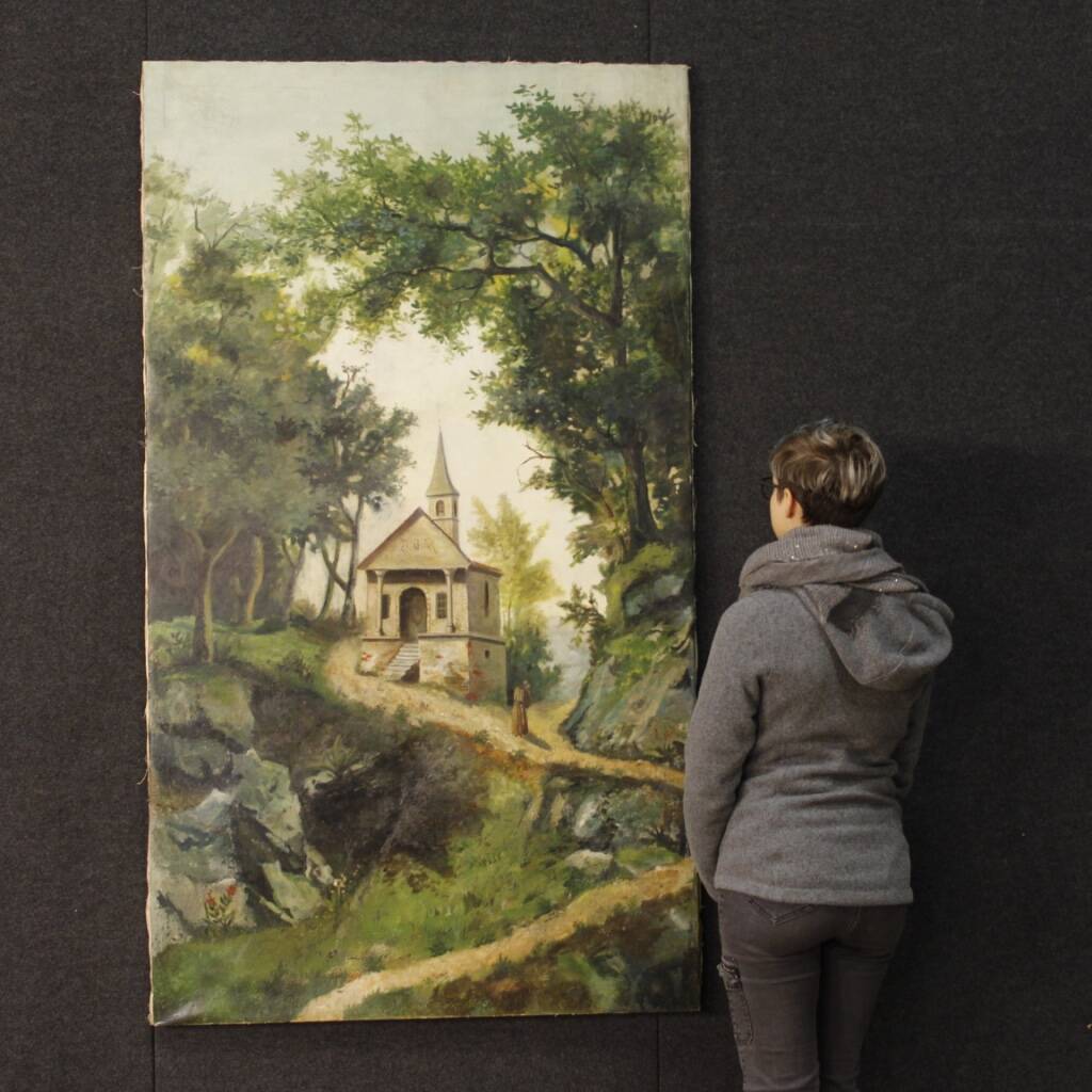 Tableau paysage de campagne huile sur toile du 19ème siècle