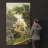 Tableau paysage de campagne huile sur toile du 19ème siècle