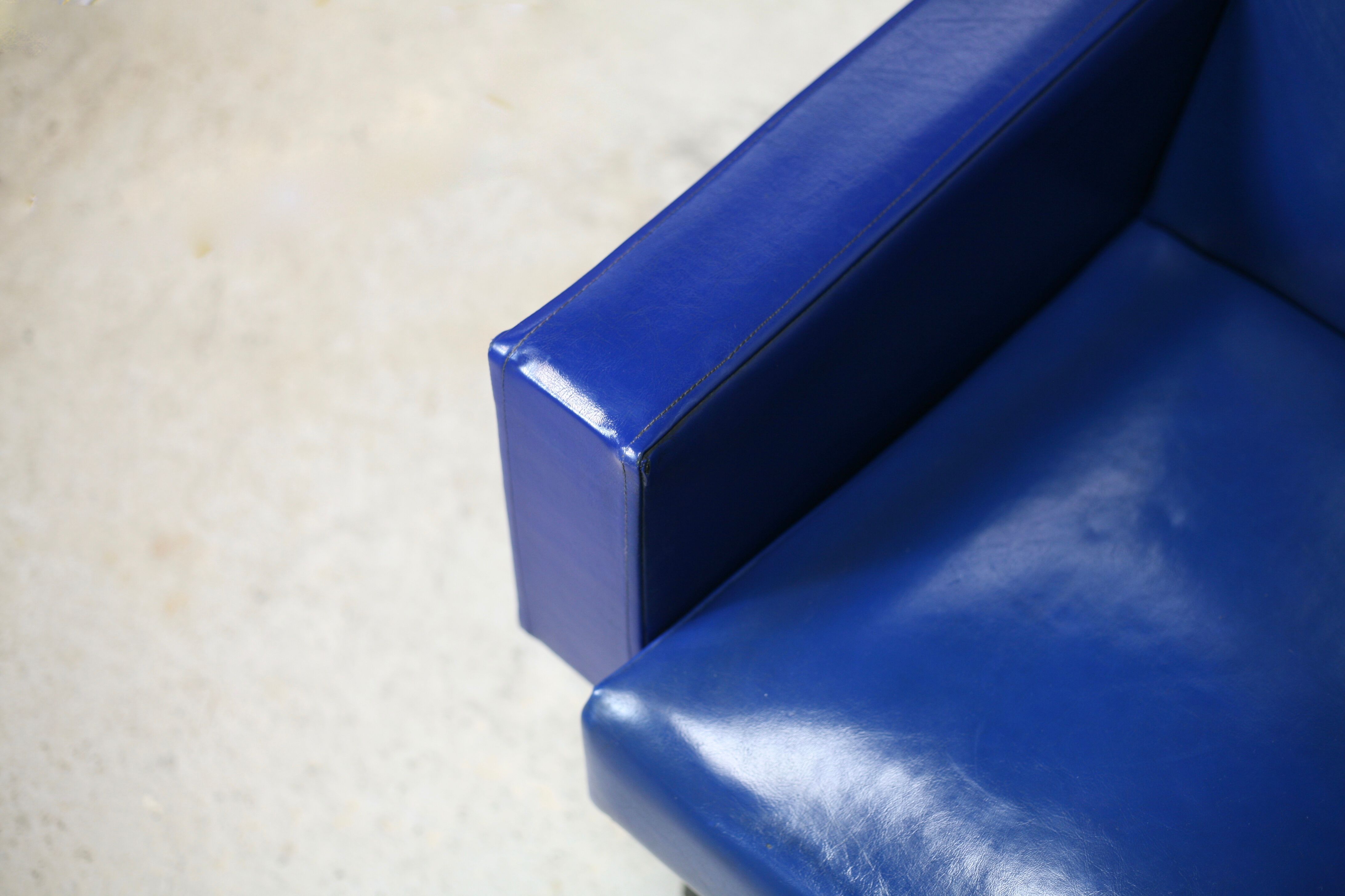Sofa imitation leather blue and steel, 3 seats, France, circa 1960