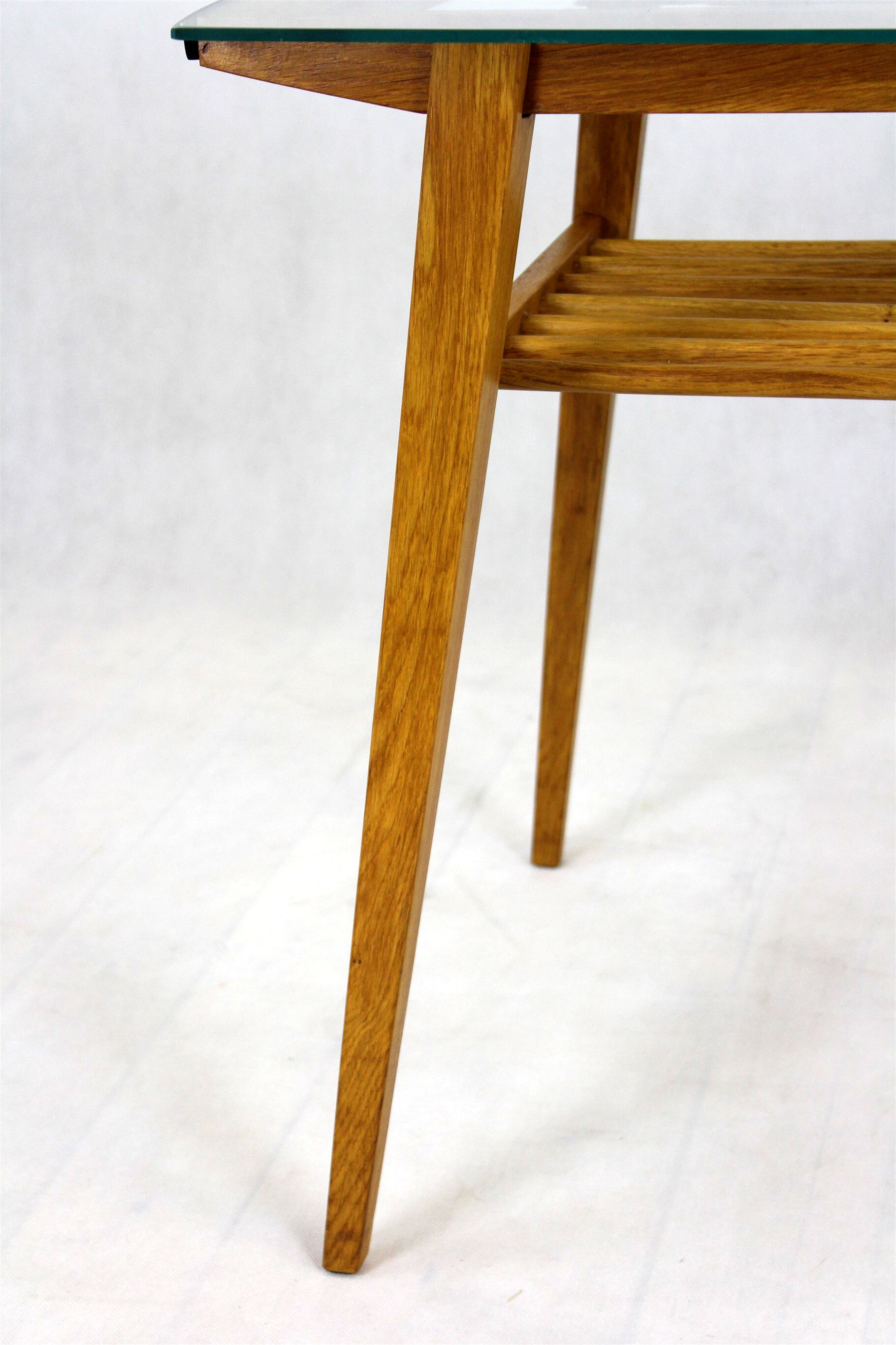 Wooden Coffee Table with Glass Top from Drevozpracujici Druzstvo, 1960s