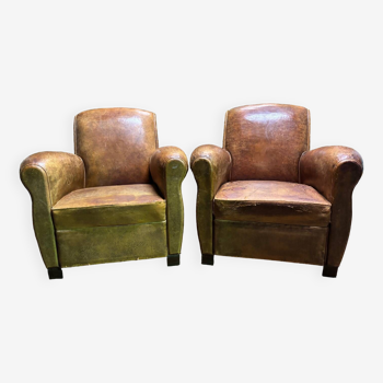 Pair of leather club chairs