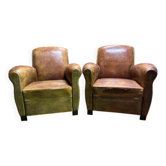 Pair of leather club chairs