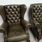 Bergères armchairs chesterfield green leather