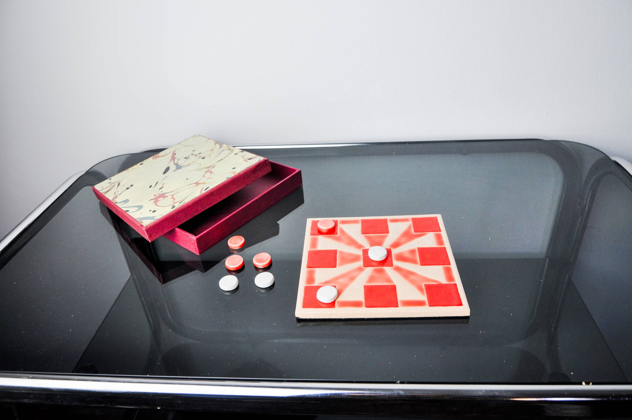 Tic-tac-toe game, enameled ceramic, Italy, 1980