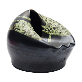 vase, possibly ashtray, pottery with green drips, signed, circa 1950/60