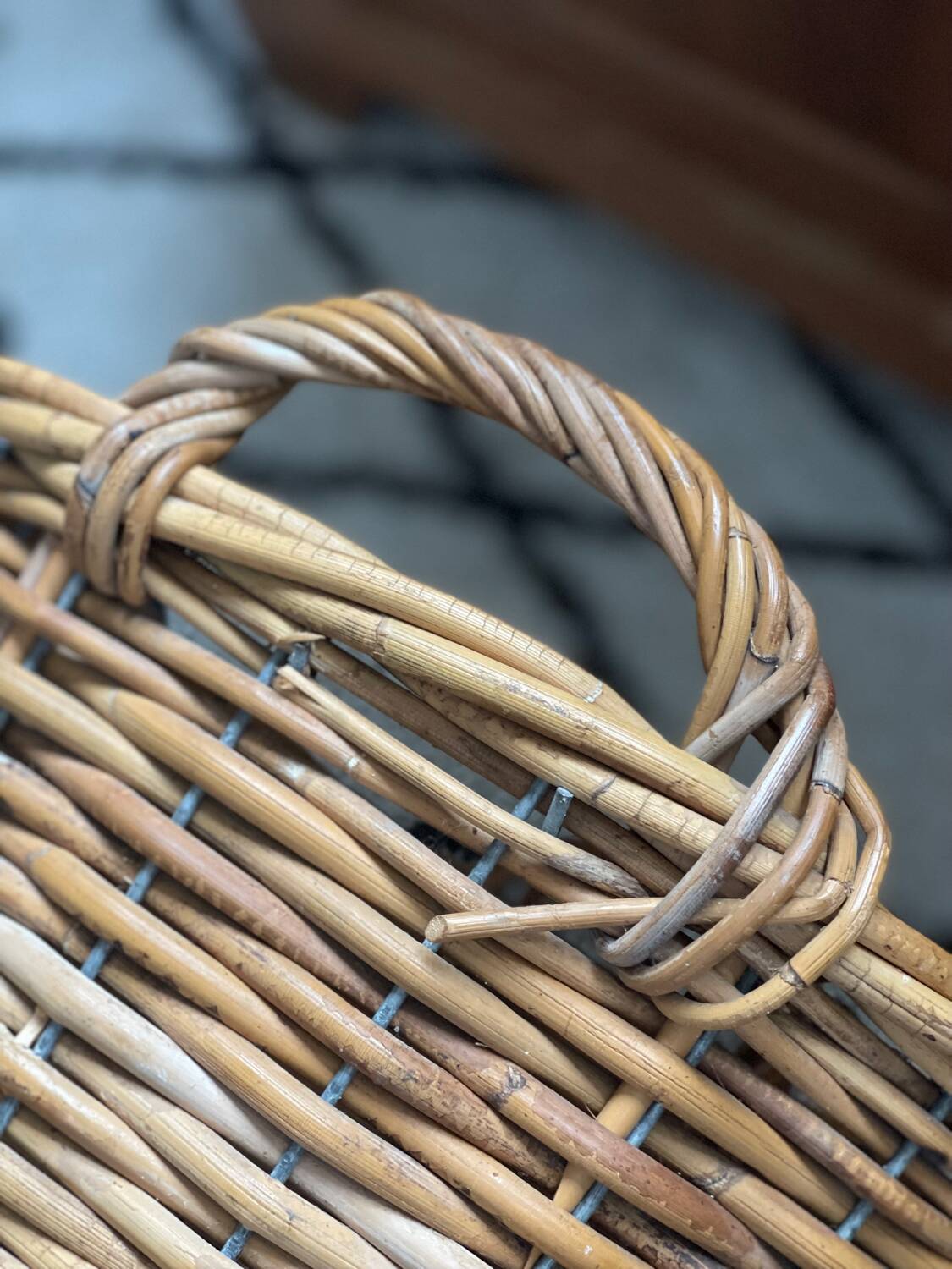 Old rattan and metal basket