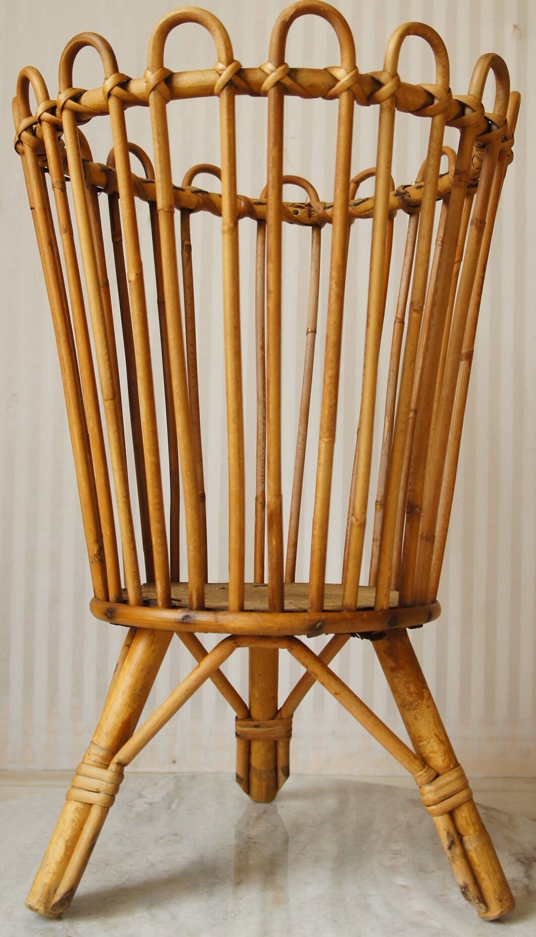 Tripod rattan worker/plant holder 1960