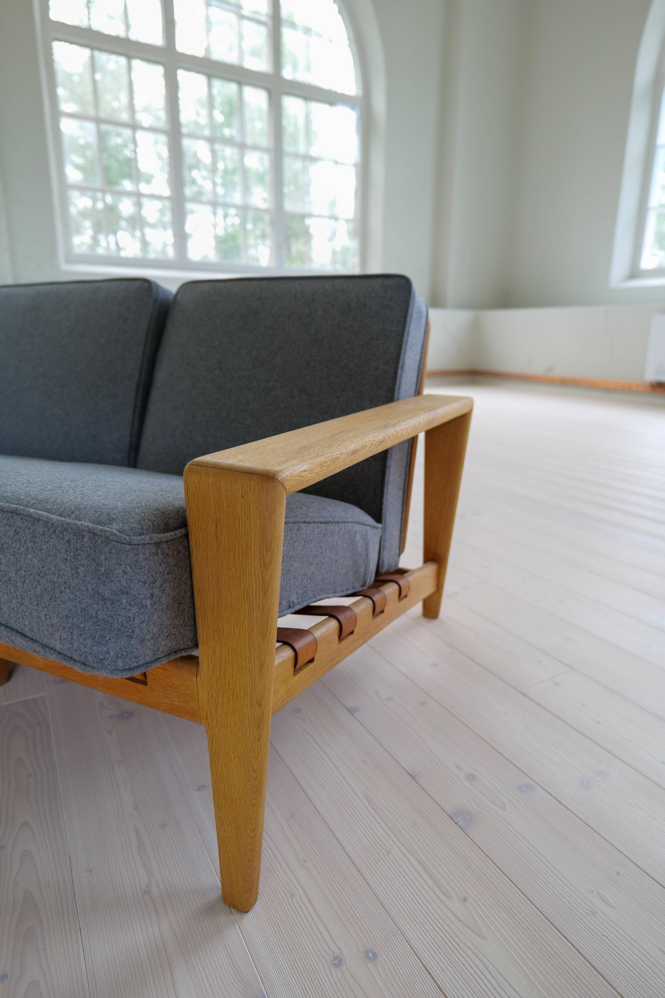 Large 1960s "Bodö" canapé in oak, leather and wool, Svante Skogh, Sweden