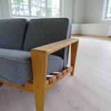 Large 1960s "Bodö" canapé in oak, leather and wool, Svante Skogh, Sweden