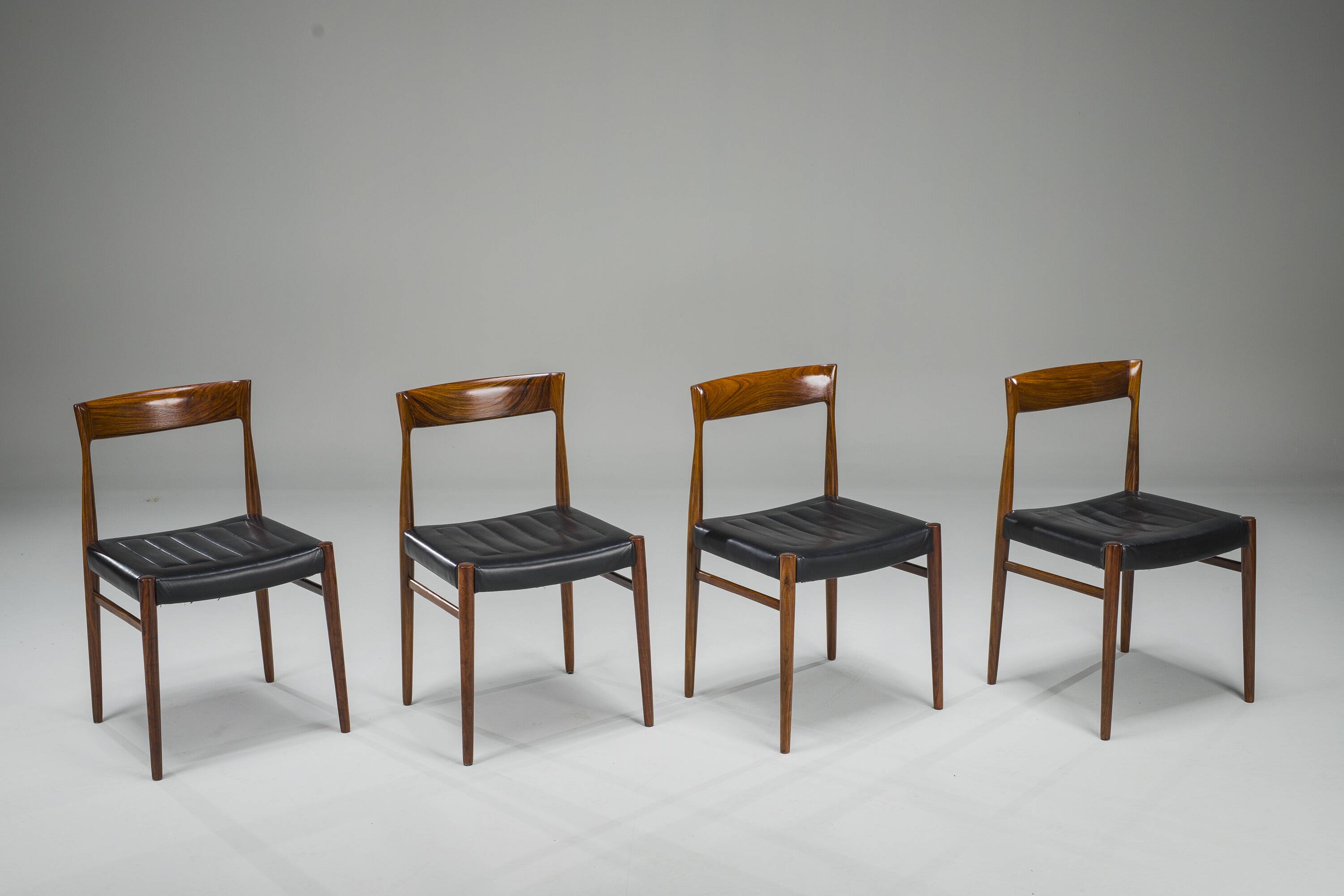 Mid-Century Palisander Dining Chair with Lether, 1950s, Set of 4