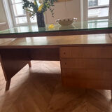 Mid-century Gio Ponti desk / Italian desk with a wooden and glass top