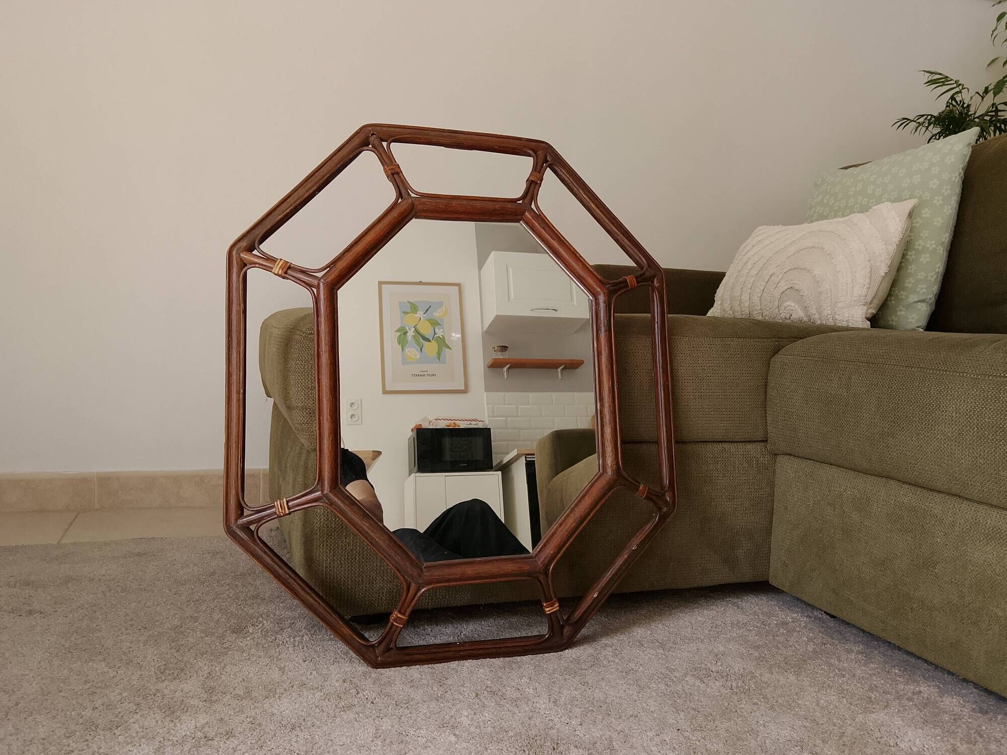 Vintage Italian mirror bamboo and rattan Riviera bohemian chic 1970s