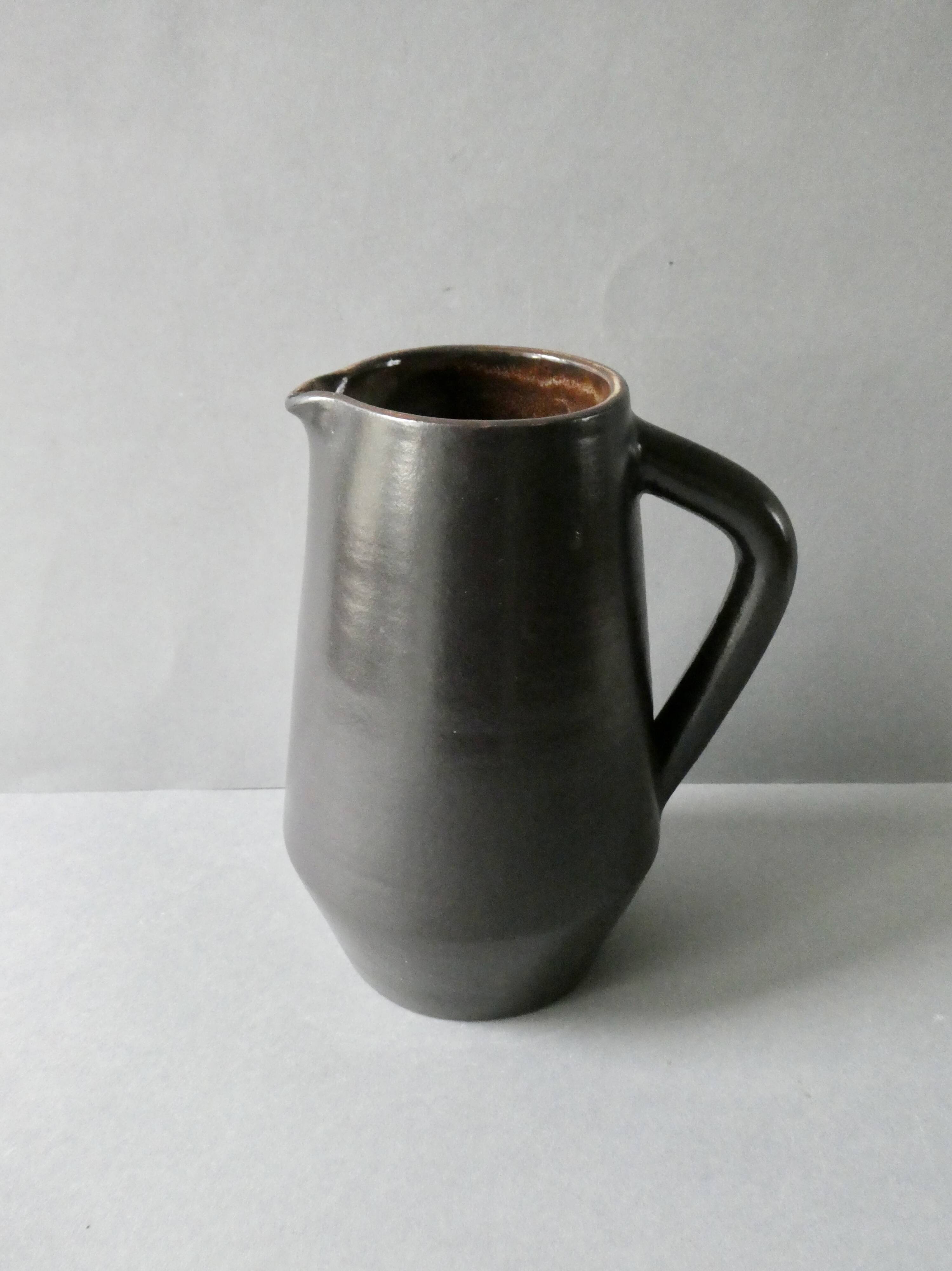 Glazed stoneware pitcher, signed Denise and Michel Pointu