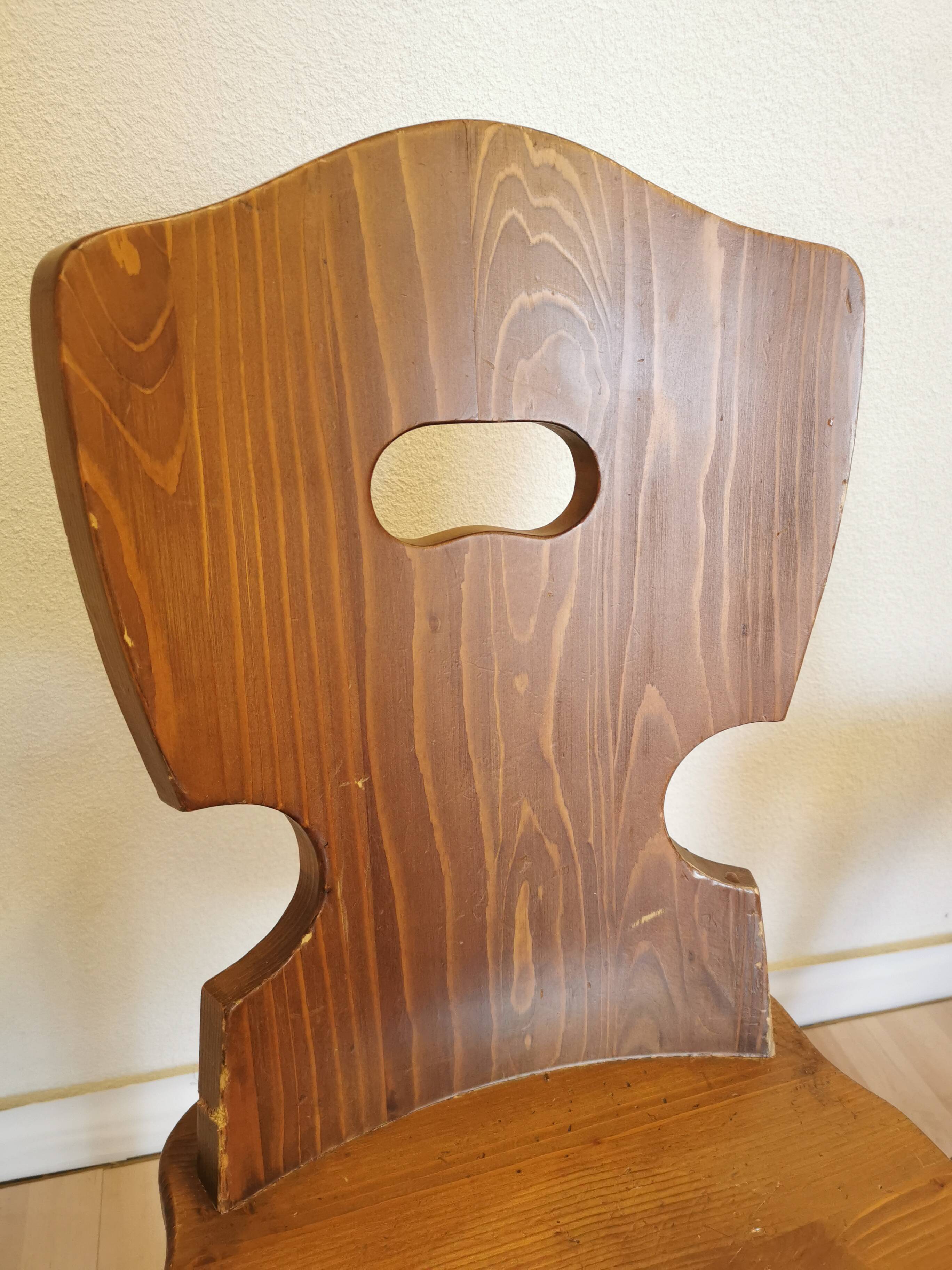Vintage Tyrolean Wooden Dining Chairs - 1970s Farmhouse Style - Set of 4