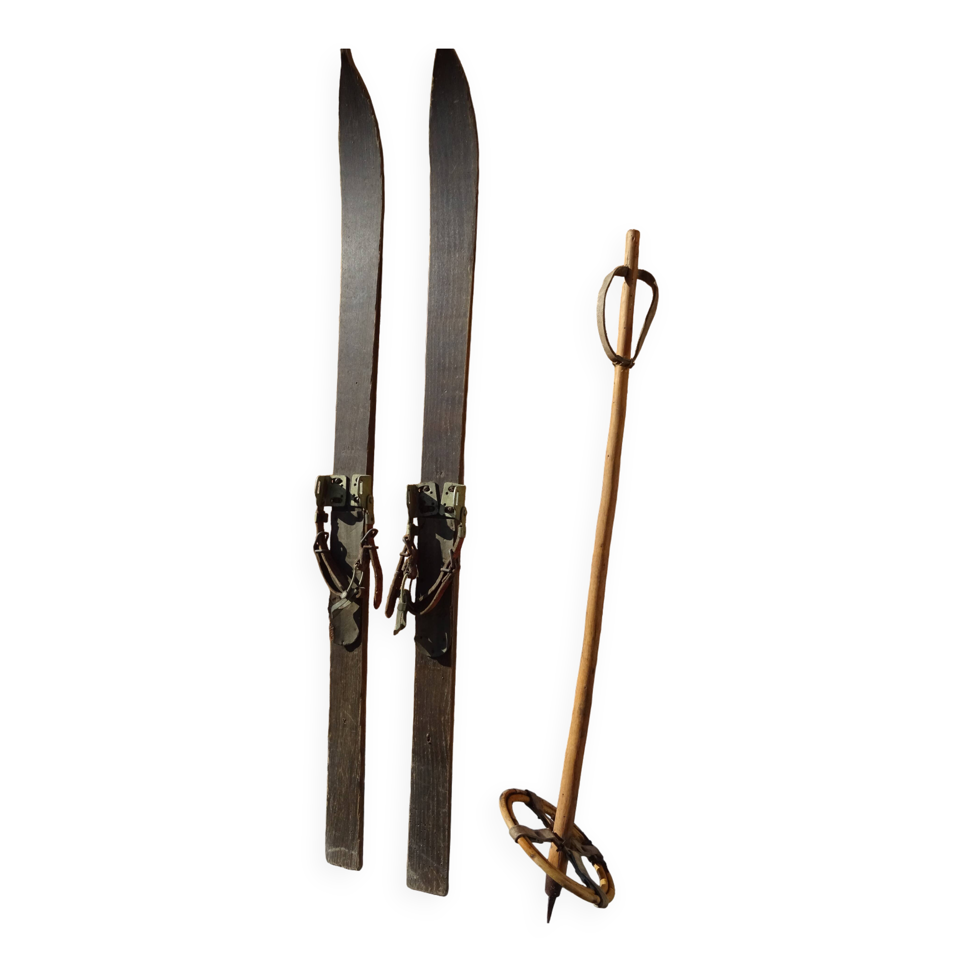 Paire de ski en bois et bâton pour enfant