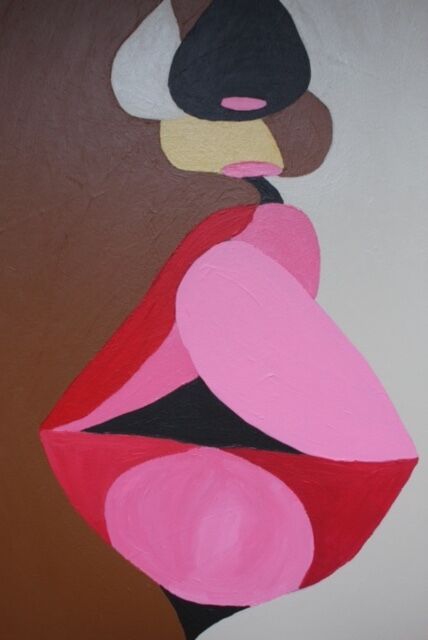 Romantic acrylic painting on cotton "the kiss" 80x60 cm