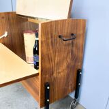 Rolling bar cabinet with interior mirrors, walnut, 60s, vintage