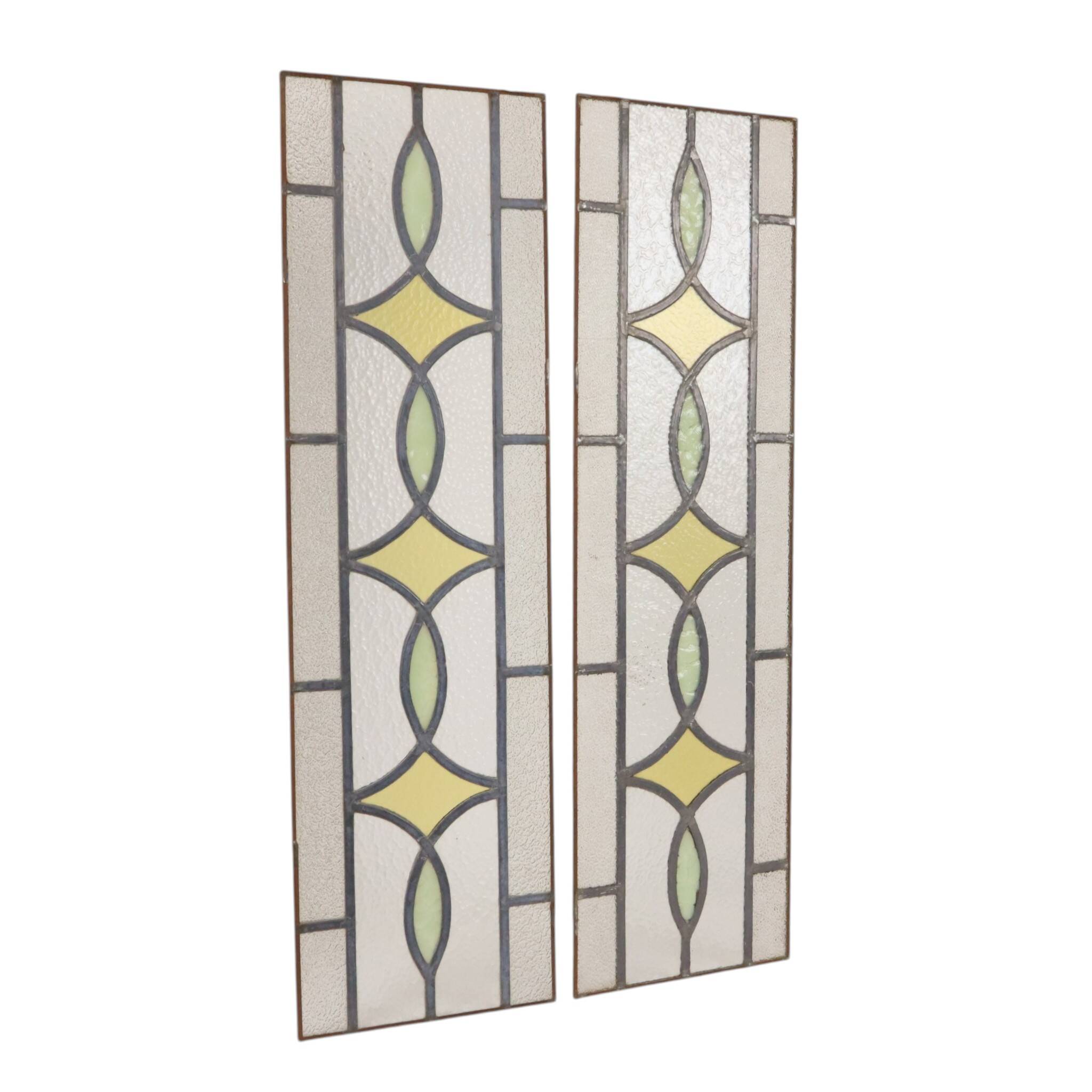 Art Deco Geometric Stained Glass Window 85x24cm
