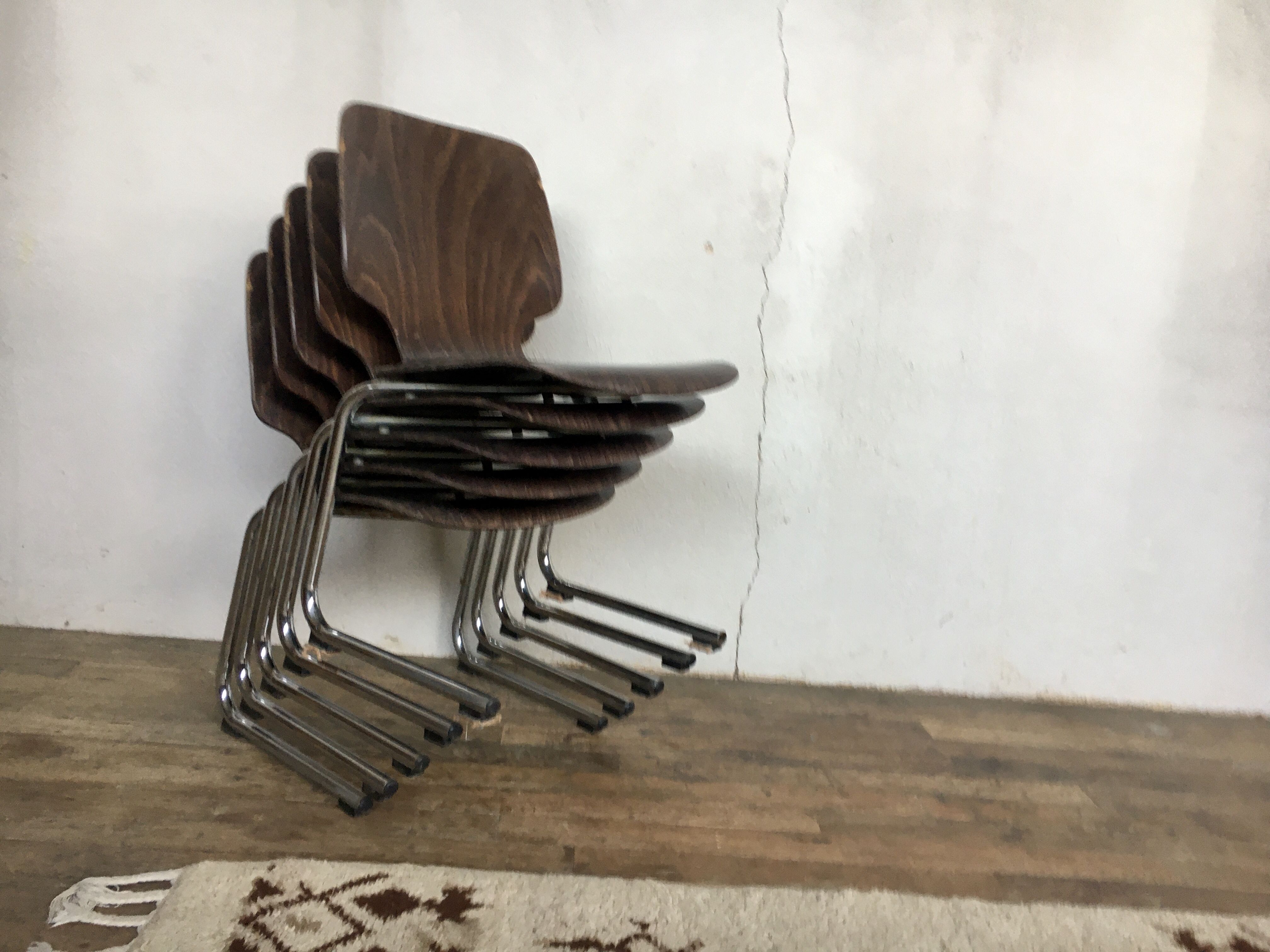 Series of 5 retro vintage stackable chairs flototto pagholz by adam stegner 1960 1970