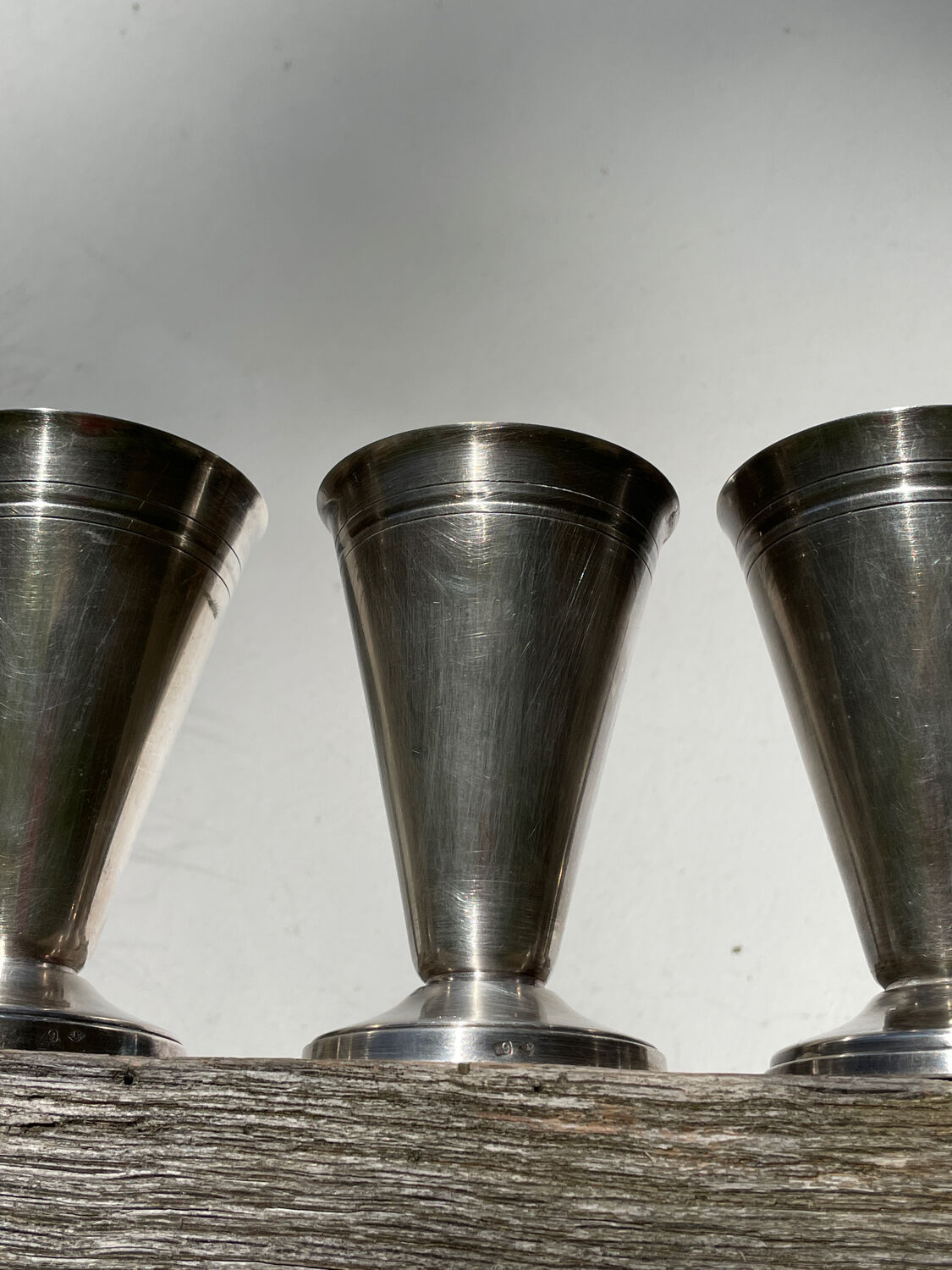 6 conical silver-plated metal bowls with hallmarks / Art Deco stemmed glasses