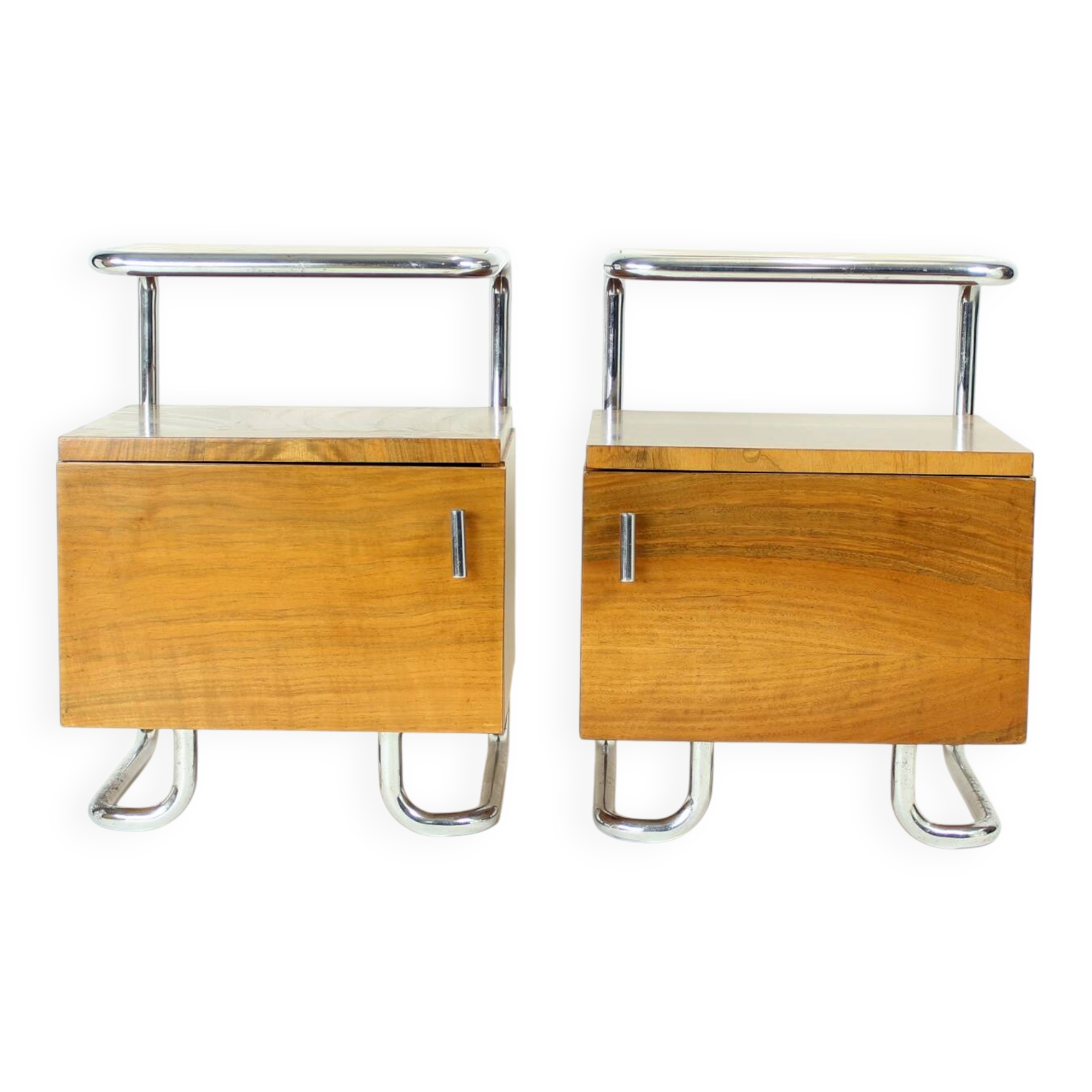 Set Of 2 Bedside Tables In Chrome & Walnut, Vichr & Spol, Czechoslovakia 19