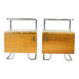 Set Of 2 Bedside Tables In Chrome & Walnut, Vichr & Spol, Czechoslovakia 19