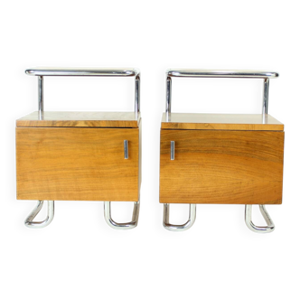 Set Of 2 Bedside Tables In Chrome & Walnut, Vichr & Spol, Czechoslovakia 19
