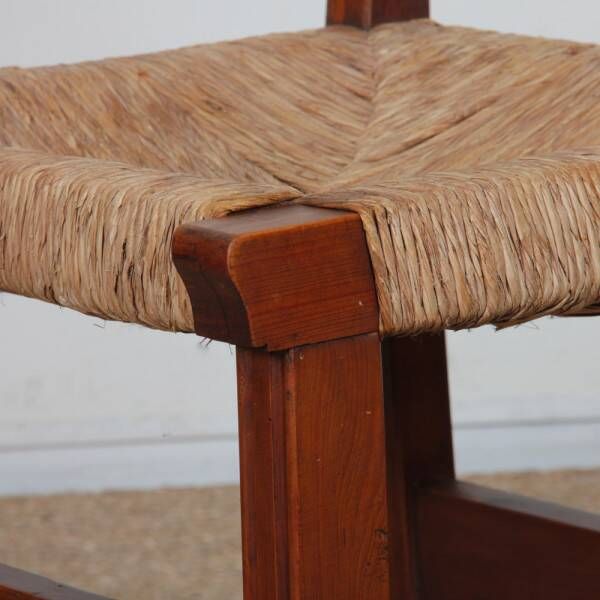 Ensemble de 6 chaises paillées en bois, travail français, 1950