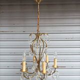 Remarkable 6-light cage chandelier with crystal pendants, complete in working order