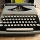 Old writing machine polyjo super 75 bakelite grey + vintage black trunk