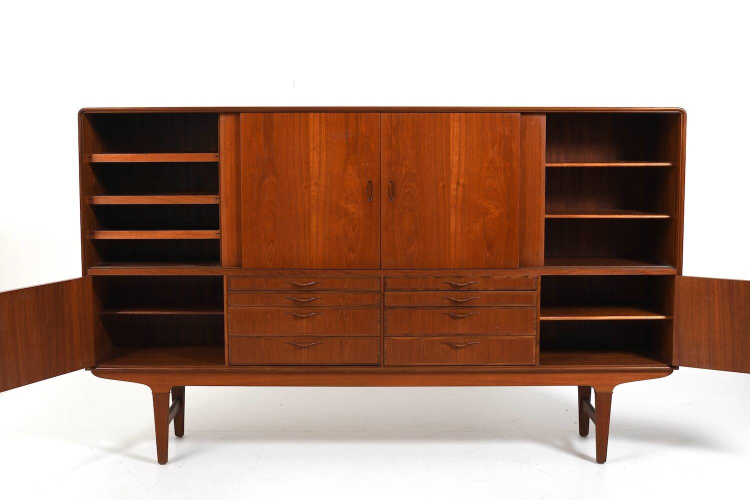High Quality Danish Highboard with Brass Handle Inlays 1950s